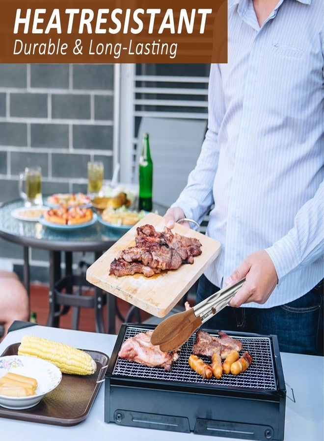 Hlimior 2 Pcs Walnut Wooden Kitchen Tongs with Wooden Tips, Kitchen Tongs Salad Tongs for Cooking-Stainless Steel Handle-Nonstick Cooking Tongs,Wooden Tongs Kitchen for Salad, Serving Food, Grilling - Image 4