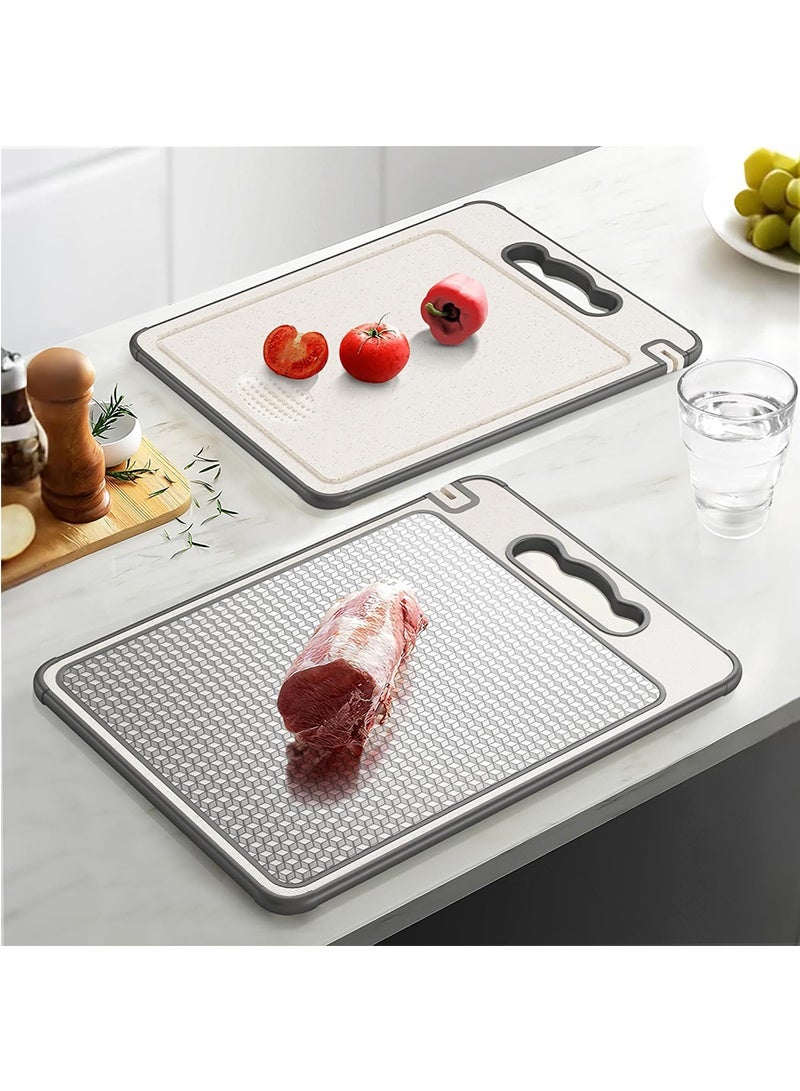 توبيتش لوح تقطيع مزدوج من الفولاذ المقاوم للصدأ 304 من الفولاذ المقاوم للصدأ 304 وقش القمح، لوح تقطيع غير سام 36.5*24.8 سم، لوح تقطيع غير سام، يمكن التعامل مع اللحوم والخضروات بشكل منفصل، آمن للغسل في غسالة الأطباق، تصميم شبكي مقاوم للخدش - Image 2