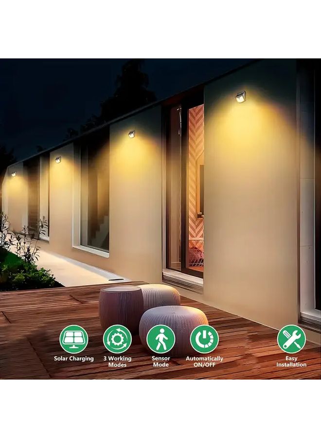 أضواء خارجية تعمل بالطاقة الشمسية مزودة بمستشعر حركة 3 أوضاع 70 لمبة LED ضوء أبيض دافئ غير مبهر مقاوم للماء IP65 أضواء جدارية للحديقة للاستخدام في الفناء والممر والفناء للزينة سهلة التركيب عبوة من 6 قطع - Image 5