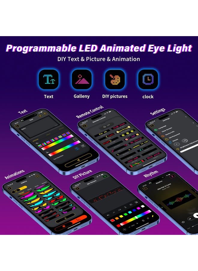 Sooguard عيون LED لزجاج السيارة الأمامي، 52.4x7.6 بوصة، لوحة مصفوفة LED قابلة للبرمجة، مع تطبيق بلوتوث مزدوج وجهاز تحكم عن بعد، لتعديل الشاحنات نصف المقطورة/زجاج السيارة الأمامي - Image 5