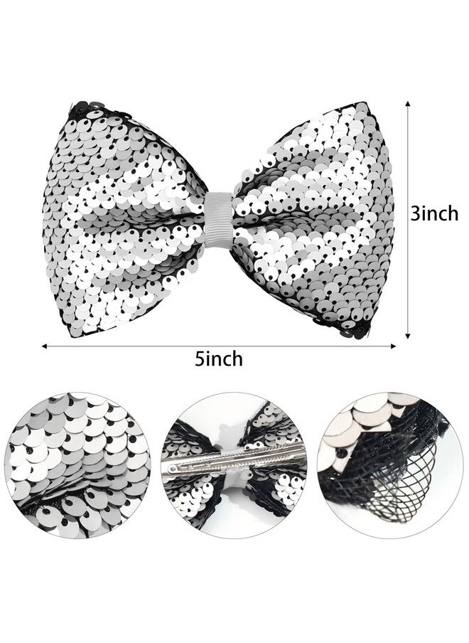 CELLOT - Silver Bows for Girls,Bling Sequins Hair Bow Alligator Clip,Festival Hair Accessory for Baby Girls Toddlers Kids and Teens - Image 1