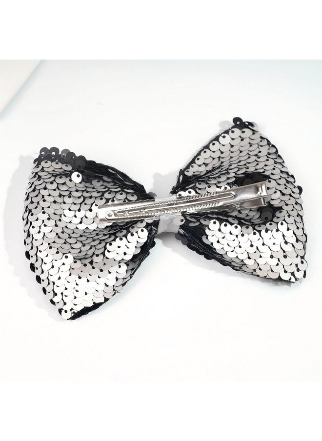 CELLOT - Silver Bows for Girls,Bling Sequins Hair Bow Alligator Clip,Festival Hair Accessory for Baby Girls Toddlers Kids and Teens - Image 1