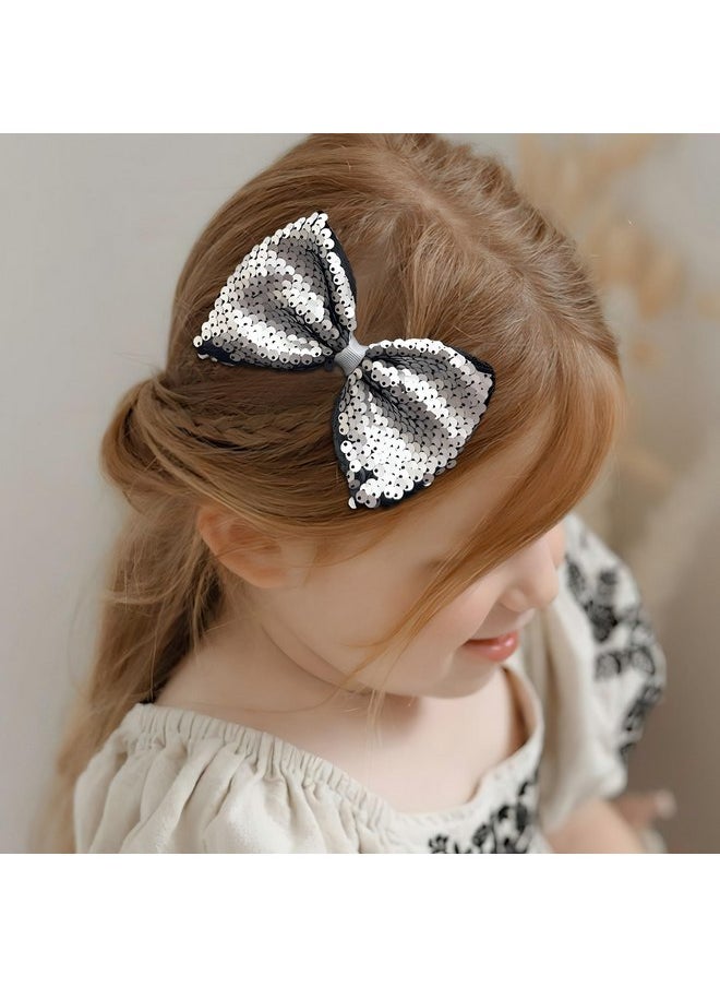 CELLOT - Silver Bows for Girls,Bling Sequins Hair Bow Alligator Clip,Festival Hair Accessory for Baby Girls Toddlers Kids and Teens - Image 1