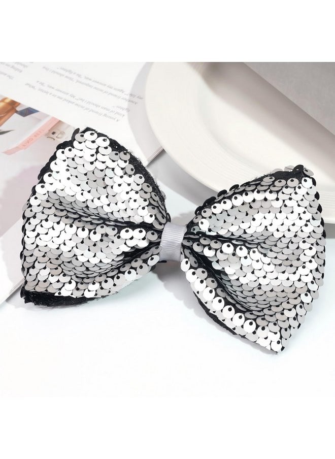 CELLOT - Silver Bows for Girls,Bling Sequins Hair Bow Alligator Clip,Festival Hair Accessory for Baby Girls Toddlers Kids and Teens - Image 1