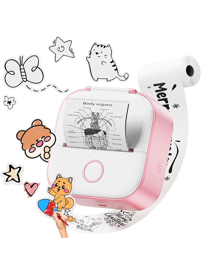erorex Mini Sticker Printer T02 Small Thermal Printer For Phone Portable Wireless Printer For Children'S Day Birthday Compatible With Ios And Android Pink  - Image 1