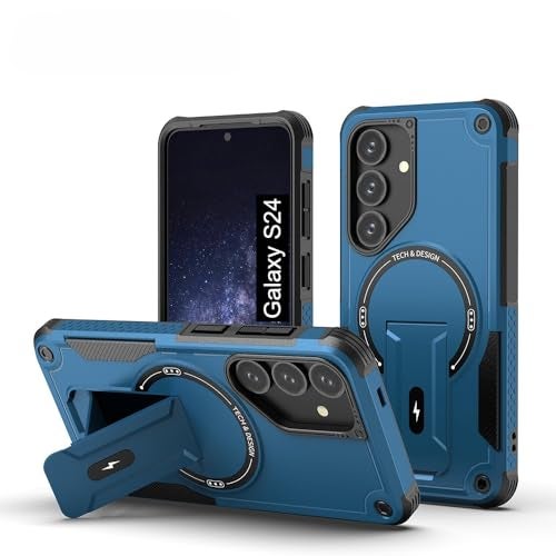 US LITE Back Cover for Samsung Galaxy S24 with Portable Kickstand | Mag-Safe Compatible Magnetic Case | Shockproof Military Grade Protection | Extreme Protection Phone Cover – Blue - Image 1