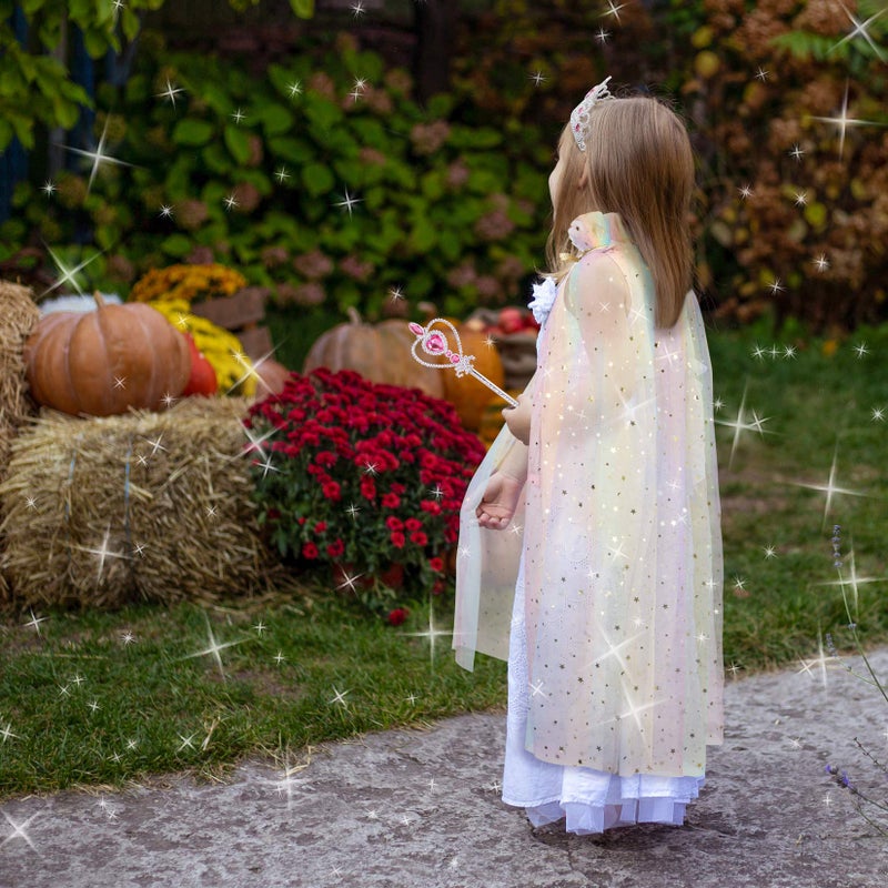 Fedio Princess Cape Set 7 Pieces Girls Princess Cloak with Tiara Crown, Wand for Little Girls Dress up (Rainbow) - Image 4