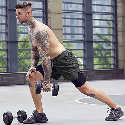 OEBLD Gym Shorts Men for Running, Training, Mens Athletic Workout Shorts with Compression Mesh Liner, Quick Dry, Lightweight, Phone Pocket, Towel Loop, 7inch Grey - Image 3