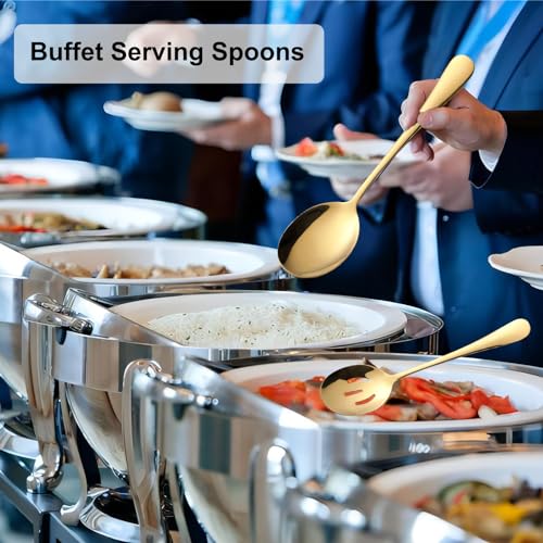 LayHyand 6 Pieces Serving Spoons Set, 8.7 Inch Serving Spoon, Includes 3 Server Spoon and 3 Slotted Spoons, Stainless Steel Buffet Banquet Large Utensils Cutlery Set for Kitchen, Gold - Image 5