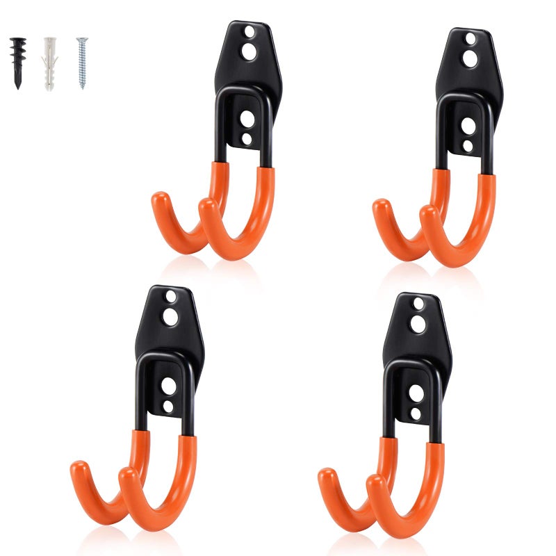 AOBEN Garage Hooks Heavy Duty Steel Garage Storage Hooks Utility Tool Hangers and Combinable Wall Mount for Organizing Ladders Bikes Hoses and More Equipment Small J 4 Pack