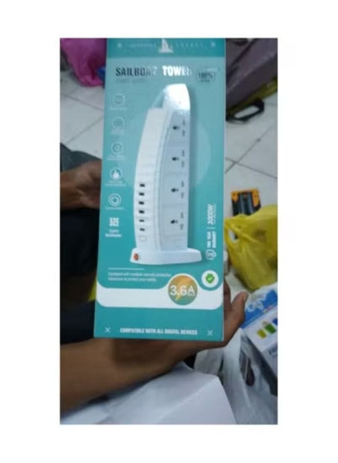 Generic - Burj Al Arab Sailboat Shape Tower Extension Lead with USB, 8 Way Outlets 6 USB Fast Charging Ports (2 Type C and 4 USB Ports) 3.6A Multi Plug Extension Cord Socket 2M Cable, Vertical Power Strip - Image 1