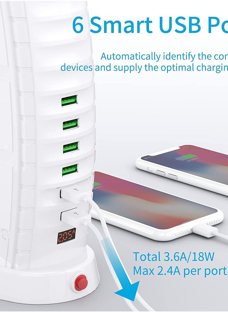 Generic - Burj Al Arab Sailboat Shape Tower Extension Lead with USB, 8 Way Outlets 6 USB Fast Charging Ports (2 Type C and 4 USB Ports) 3.6A Multi Plug Extension Cord Socket 2M Cable, Vertical Power Strip - Image 1