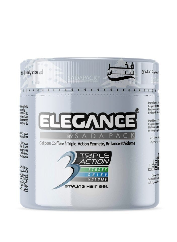 Elegance Triple Action Hair Gel - Silver, 1000ml | Strong Hold, Glossy Finish, Flexible Styling