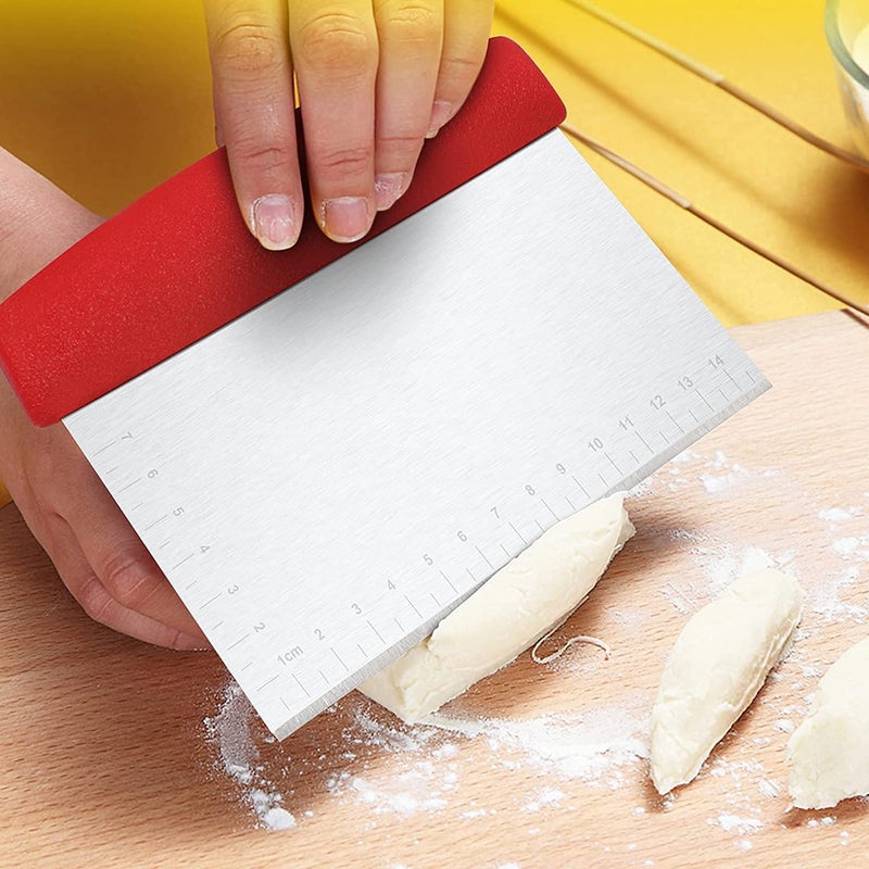 HEXONIQ Stainless Steel Dough Cutter Scraper with Handle Multipurpose Large Metal Pastry Baking Chopper for Kitchen Pizza Bread Pastry Cutter Scraping Tool with Measuring Scale Red - Image 5