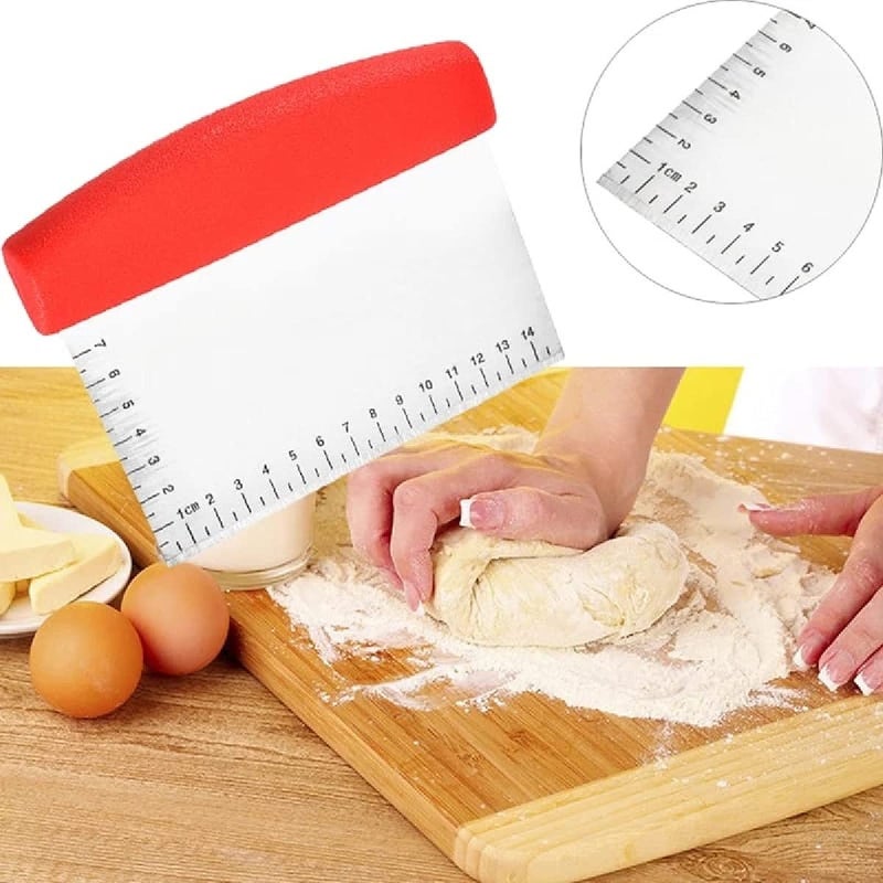 HEXONIQ Stainless Steel Dough Cutter Scraper with Handle Multipurpose Large Metal Pastry Baking Chopper for Kitchen Pizza Bread Pastry Cutter Scraping Tool with Measuring Scale Red - Image 2