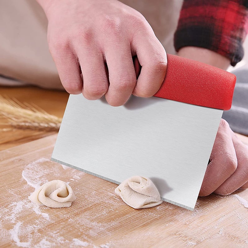 HEXONIQ Stainless Steel Dough Cutter Scraper with Handle Multipurpose Large Metal Pastry Baking Chopper for Kitchen Pizza Bread Pastry Cutter Scraping Tool with Measuring Scale Red - Image 3
