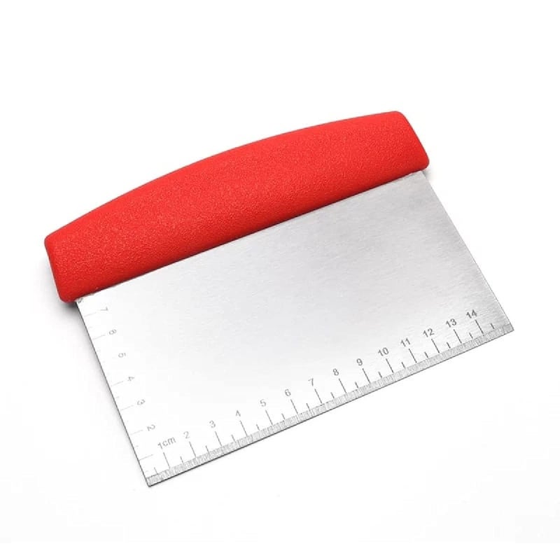 HEXONIQ Stainless Steel Dough Cutter Scraper with Handle Multipurpose Large Metal Pastry Baking Chopper for Kitchen Pizza Bread Pastry Cutter Scraping Tool with Measuring Scale Red - Image 1