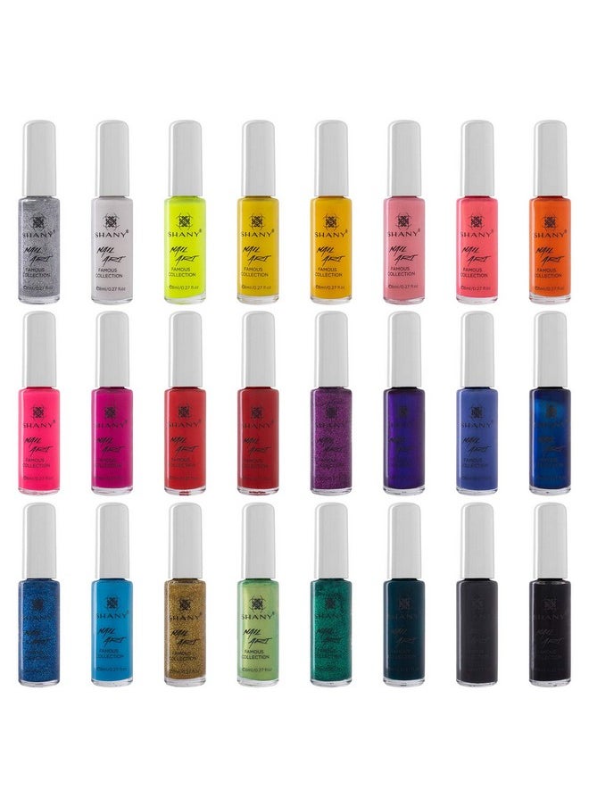Shany Nail Art Set Nail Polish Glitter Metallic Pearls Neon And Matte Nail Polish Nail Art Drawing Decoration Set With Builtin Thin Nail Art Brush 24 Famous Colors Nail Polish Bulk  - Image 1