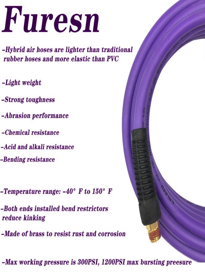 Furesn Air Hose 1/4 in x 30 ft, Hybrid Air Compressor Hose Kit with 1/4 in NPT Male Threads, 13 Piece Air Tool & Air Compressor Accessories Kit, Bend Restrictors, 300 PSI (Purple, 30FT-13 Pieces) - Image 2
