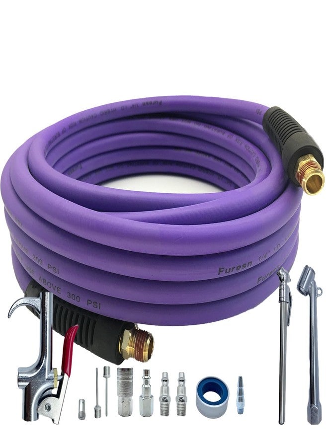 Furesn Air Hose 1/4 in x 30 ft, Hybrid Air Compressor Hose Kit with 1/4 in NPT Male Threads, 13 Piece Air Tool & Air Compressor Accessories Kit, Bend Restrictors, 300 PSI (Purple, 30FT-13 Pieces) - Image 1