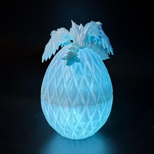 Flavery 3D Printed Dragon Egg Easter Basket Stuffers Winged Dragon in Eggs Flexible Crystal Animal Inside Mystery 3D Gift Desk Decoration Fidget Toy Glow in The Dark Blue - Image 1