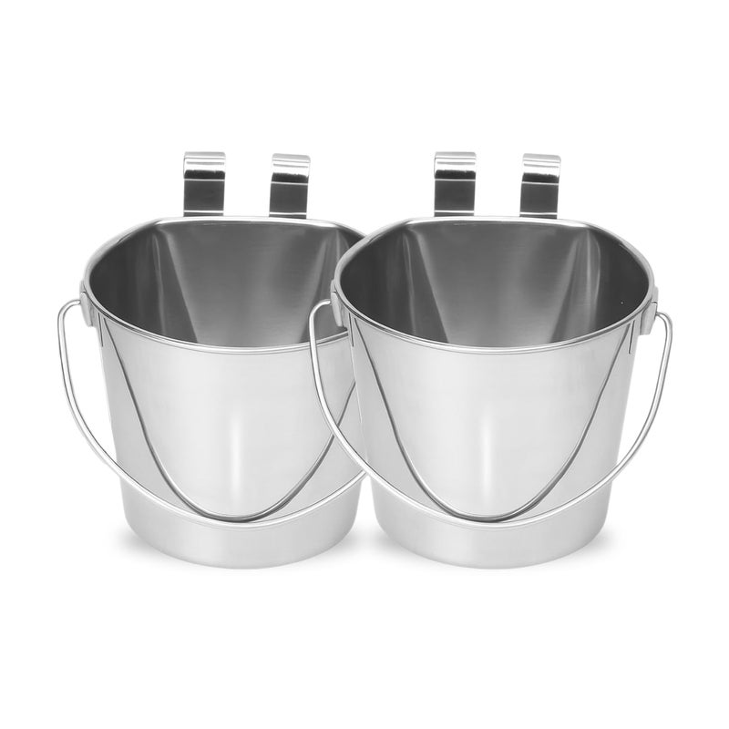AASPIRE PETS 9 Quart Stainless Steel Flat Sided Bucket with Dual Hooks | 2 Pcs Food & Water Bowl for XL Dog Goat Cattle Horse & Livestock | Fits kennel Crate Cages Farm Hanging Pet Pail | Multipurpose - Image 1
