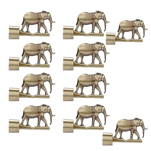 FERIO Elephant Design Zinc Alloy Curtain Bracket/Holder for Door and Window 1 Inch Rod Size Brass Antique Finish Set (Pack of 10) - Image 1