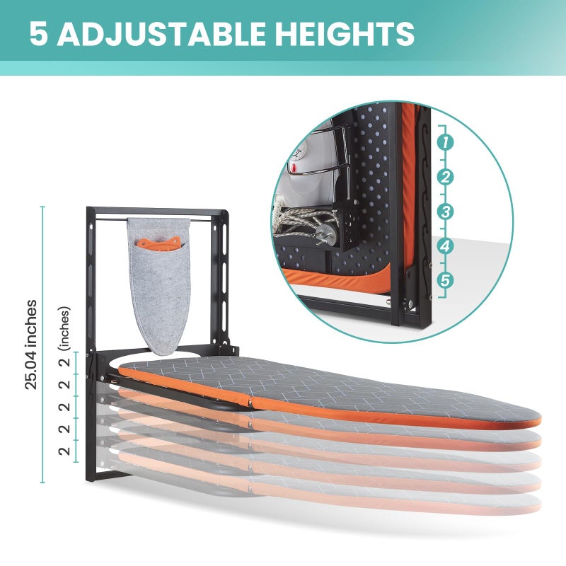 Seiritex Wall Mounted Ironing Board with Iron Holder, 42x14 Compact Mount Foldable Ironing Board for Small Spaces, Space Saving with Cotton Fabric Cover and Silicone Iron Rest - Image 3