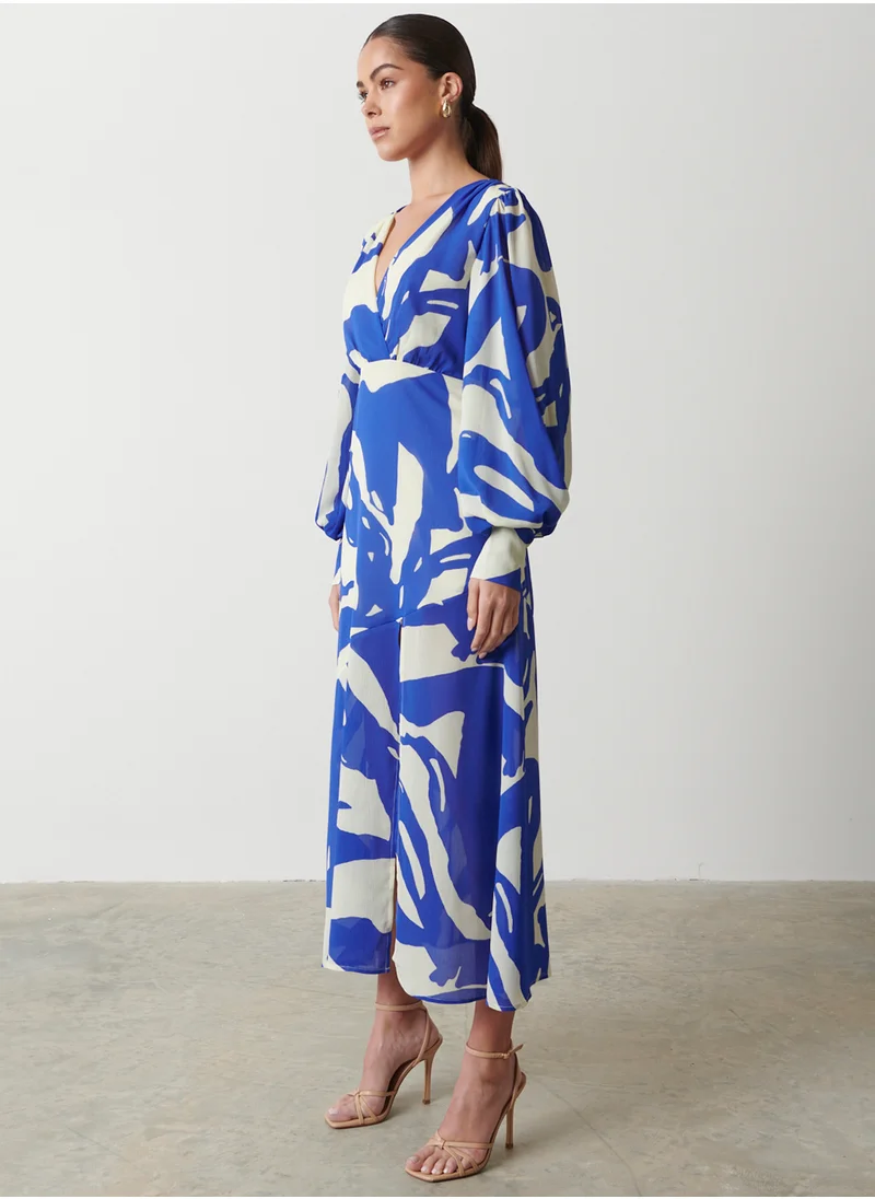 بريتي لافيش Lilianna Backless Balloon Sleeve Printed Dress