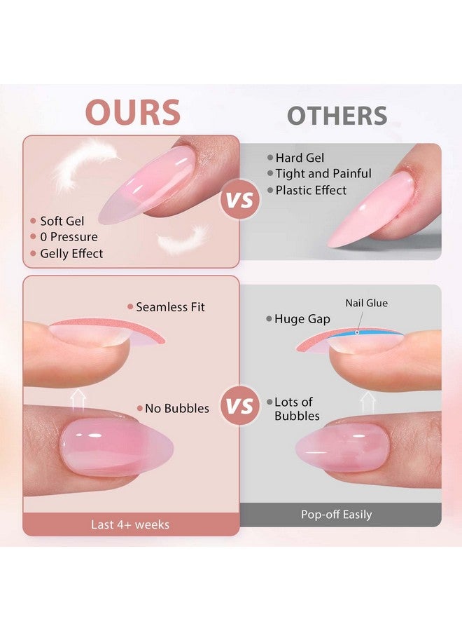 بي تي آرت بوكس أظافر BTArtbox Press On متوسطة الحجم - أطراف أظافر هلامية ناعمة بلون اللوز الطبيعي XCOATTIPS مع لون أساسي، التصاق أقوى، أظافر صناعية مسبقة التشكيل ملائمة للغاية لتمديدات الأظافر القصيرة - Image 4