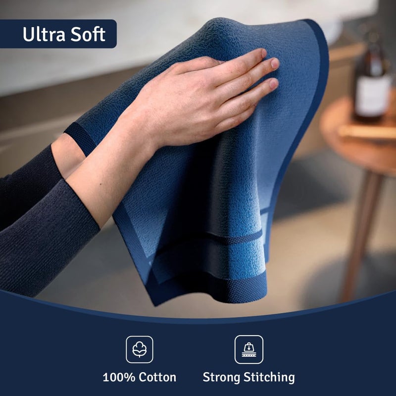 Creative Scents Cotton Fingertip Towels Set Blue - 4 Pack - 11 x 18 Inches Decorative Small Extra-Absorbent and Soft Terry Towel for Bathroom - Powder Room, Guest and Housewarming Gift (Navy Blue) - Image 5