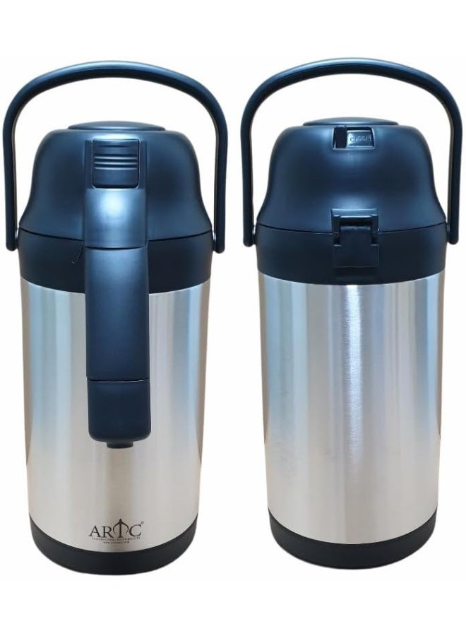 ARTC 5L Stainless Steel Airpot Vacuum Flask with Large Capacity Keep coffee, tea, hot water, and other beverages warm for hours with this durable 5-liter stainless steel vacuum airpot. Featuring a convenient pump dispenser, sturdy handle, elegant design, and excellent insulation, it is ideal for homes, offices, hotels, restaurants, parties, meetings, and catering. - Image 1