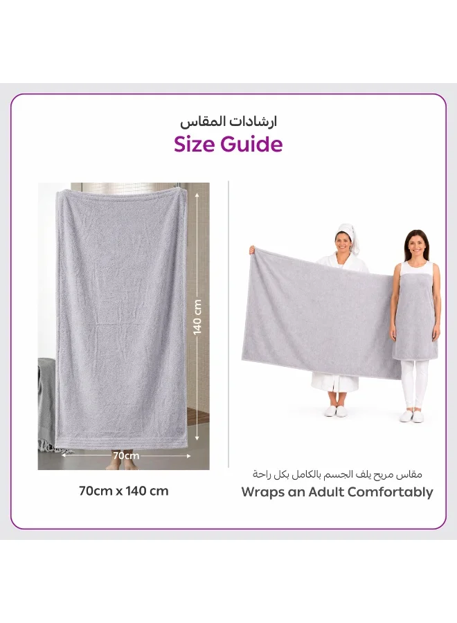 Donetella Light Grey Bath Towel (2 Pack, 70 X 140 cm) - Microfiber 330 GSM - Super Soft, Highly Absorbent, Quick Drying Thick Bathroom Towels - Soft Hotel Quality for Bath and Spa  | Best Price UAE