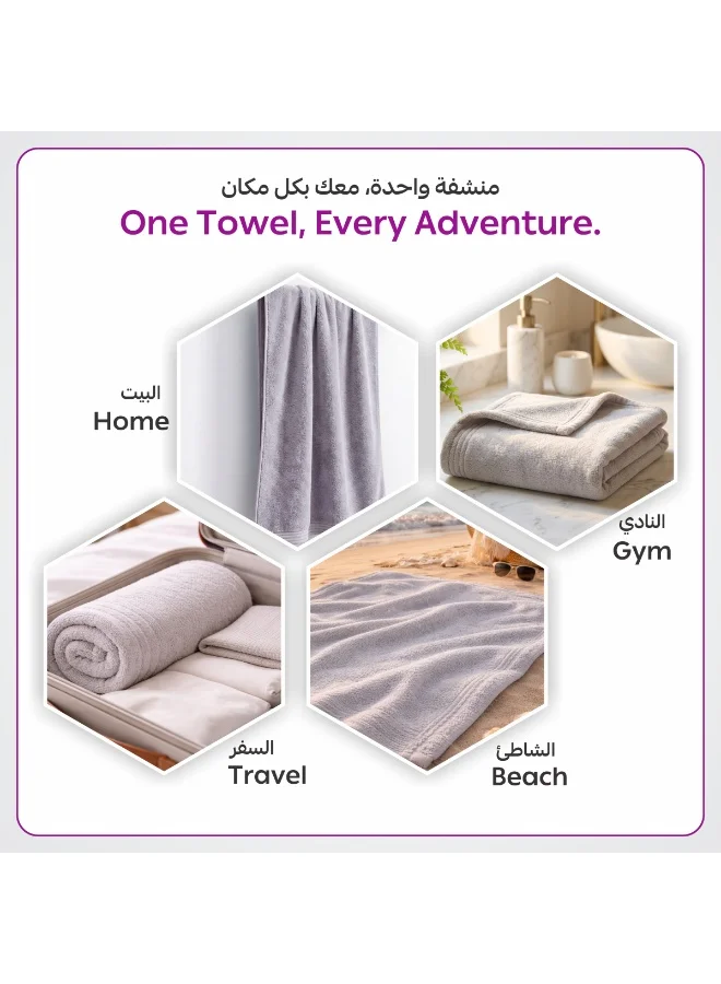 Donetella Light Grey Bath Towel (2 Pack, 70 X 140 cm) - Microfiber 330 GSM - Super Soft, Highly Absorbent, Quick Drying Thick Bathroom Towels - Soft Hotel Quality for Bath and Spa  | Best Price UAE
