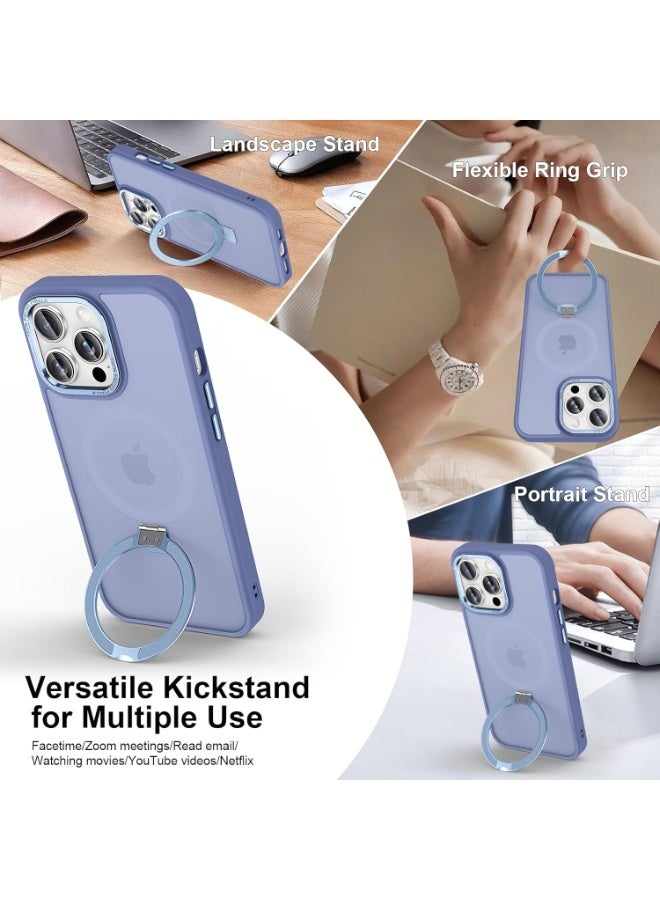 جراب مغناطيسي لهاتف iPhone 12 Pro Max مع حامل حلقي، [حماية من السقوط حتى 10 أقدام] [ملمس مخملي] جراب هاتف نحيف شفاف غير لامع مقاوم للصدمات لهاتف iPhone 12 Pro Max 6.7 بوصة، (أزرق فاتح) - Image 5