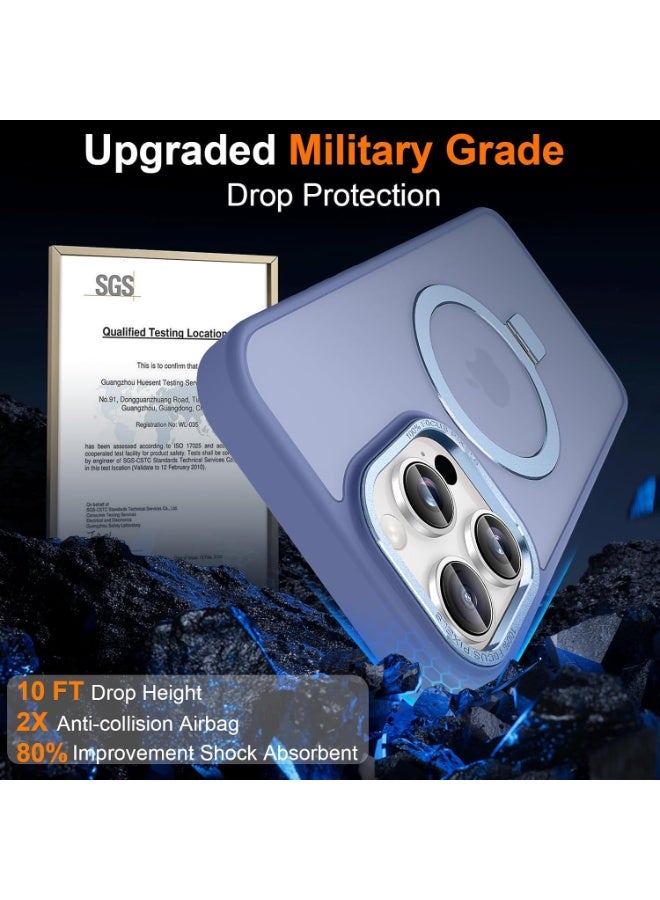 جراب مغناطيسي لهاتف iPhone 12 Pro Max مع حامل حلقي، [حماية من السقوط حتى 10 أقدام] [ملمس مخملي] جراب هاتف نحيف شفاف غير لامع مقاوم للصدمات لهاتف iPhone 12 Pro Max 6.7 بوصة، (أزرق فاتح) - Image 3