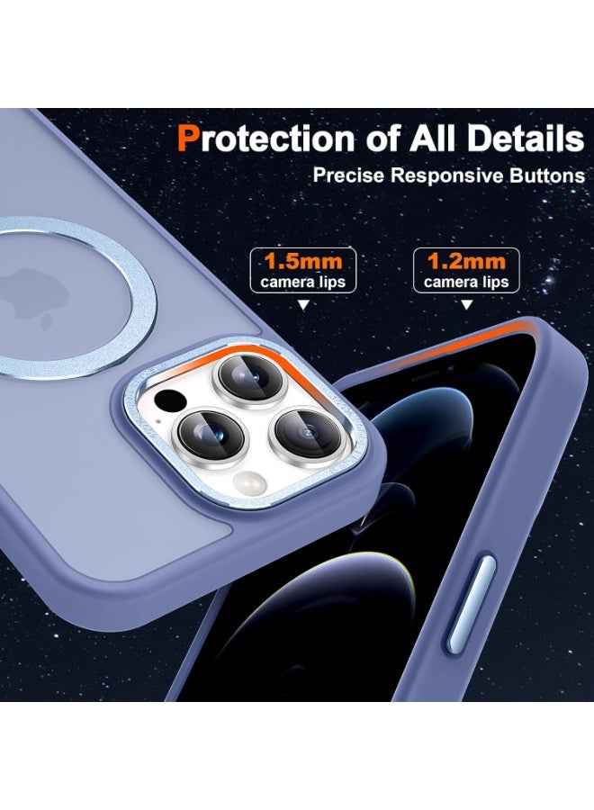 جراب مغناطيسي لهاتف iPhone 12 Pro Max مع حامل حلقي، [حماية من السقوط حتى 10 أقدام] [ملمس مخملي] جراب هاتف نحيف شفاف غير لامع مقاوم للصدمات لهاتف iPhone 12 Pro Max 6.7 بوصة، (أزرق فاتح) - Image 4