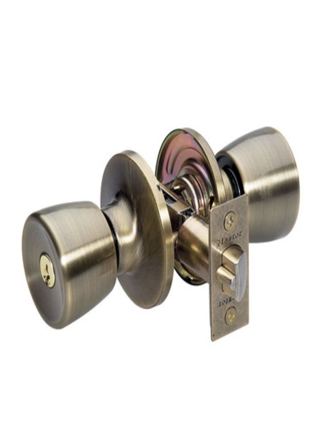 Master Lock TUO0105 Tulip Door Knob with Lock, Antique Brass - Image 1