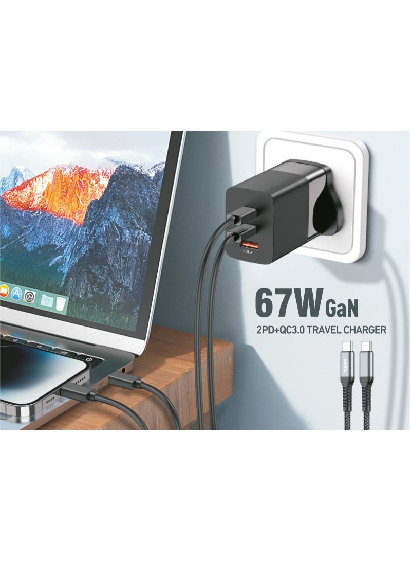 كيفكس شاحن جداري بقوة 67W + مع كيبل شحن من نوع تايب C - Image 3