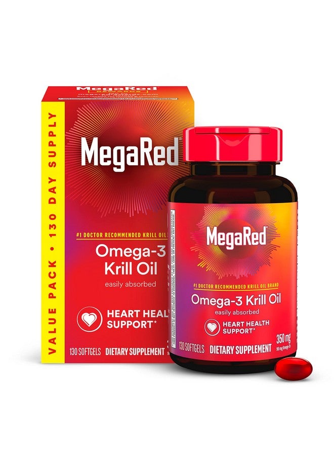 MegaRed - Omega-3 Krill Oil 350mg Softgels (130 Count in A Bottle), EPA & DHA Omega-3 Fatty Acids with No Fishy Aftertaste Unlike Fish Oil, Contains Antioxidant Astaxanthin - Image 1