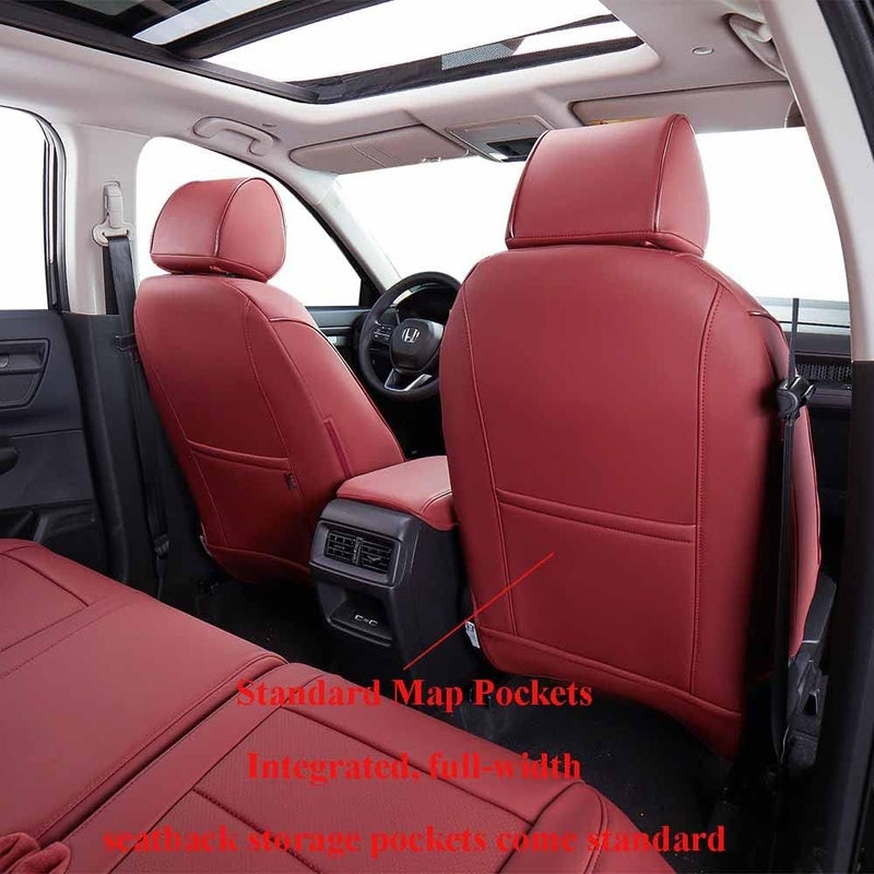 EKR Custom Fit CRV Seat Covers for Honda CRV 2015-2016 - Full Set, Burgundy Leather - Image 3