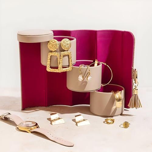 Schmick Portable Travel Jewellery Box for Women & Girls – 3-Layer Compact Organizer Roll for Rings, Earrings, Necklaces & Bracelets (Baby Pink) - Image 2
