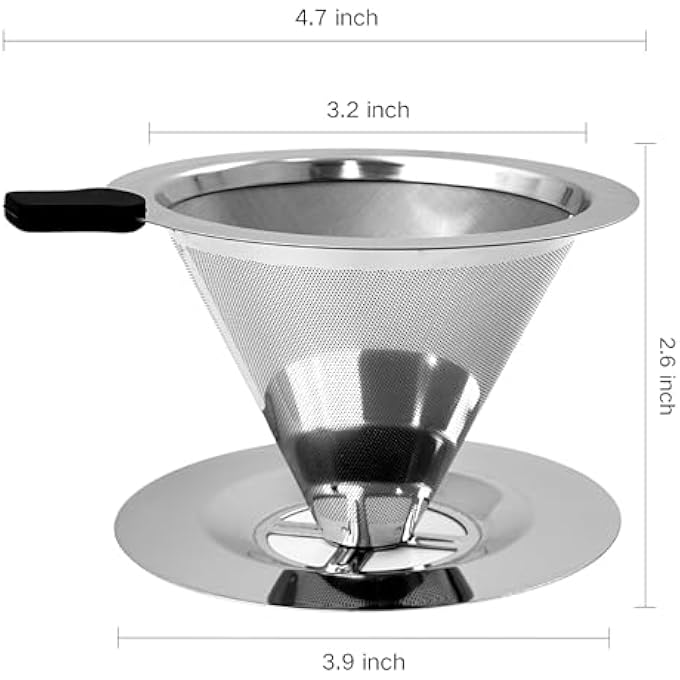 Unity Coffee Filter Reusable Stainless Steel Mesh Dripper Permanent Pour Over Coffee Dripper Paperless Drip Cone Coffee Filter With Holder Kitchen Tools For Manual Coffee Maker - Image 2