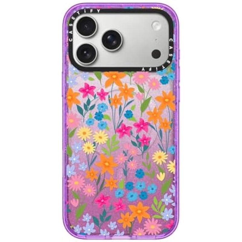 Casetify Impact iPhone 17 Pro Max Case 【Slim/Compatible with Magsafe / 8.2 ft. 4X Military Grade Drop Protection】 - Bright Spring Flowers - Daisy Floral Pattern - Glitter Purple - Image 1