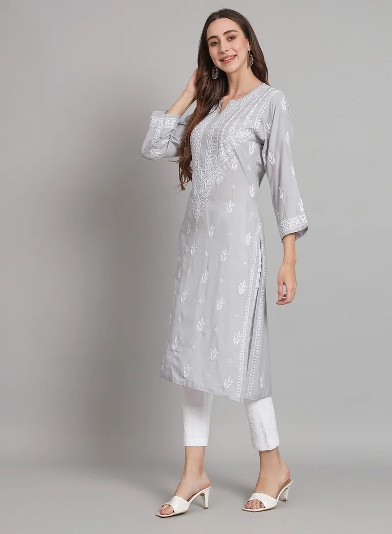 Alaya Women Hand Embroidered Chikankari Cotton Kurta-AL3584