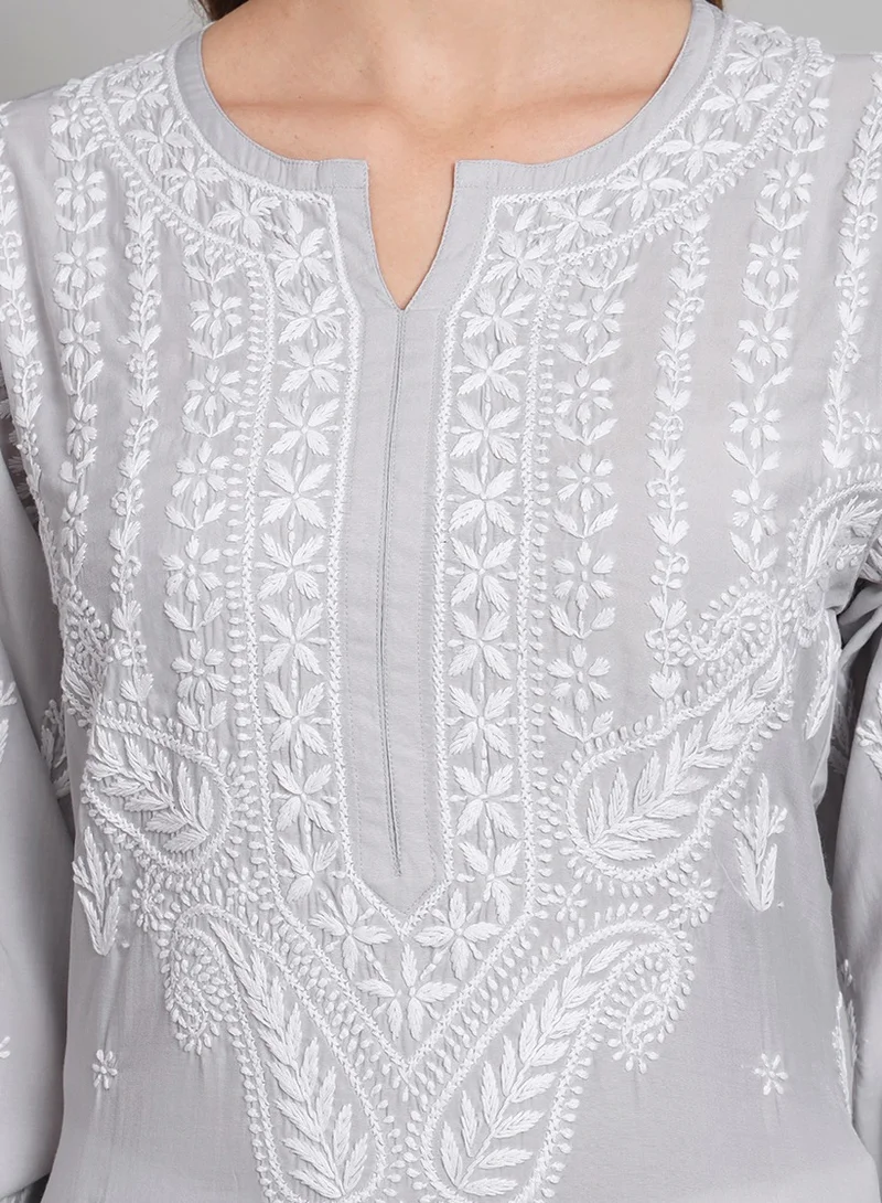 Alaya Women Hand Embroidered Chikankari Cotton Kurta-AL3584