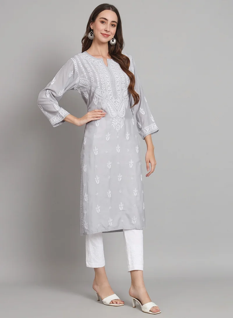Alaya Women Hand Embroidered Chikankari Cotton Kurta-AL3584