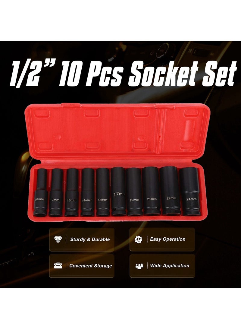 Professional Grade Tool Set 10-24mm Impact Socket Set 1/2" Drive Perfect For Mechanics-10Pcs  - Image 1