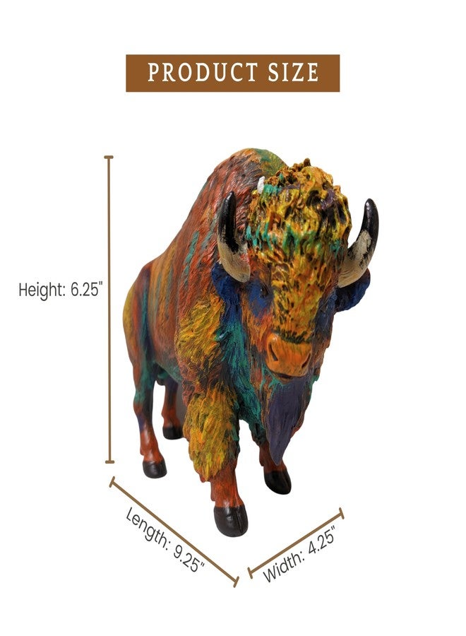 AMAJY Rustic Colorful Resin Bison Figurine – Majestic American Bison Statue with Lifelike Details – Nature-Inspired Wildlife Décor for Home or Office - Image 2