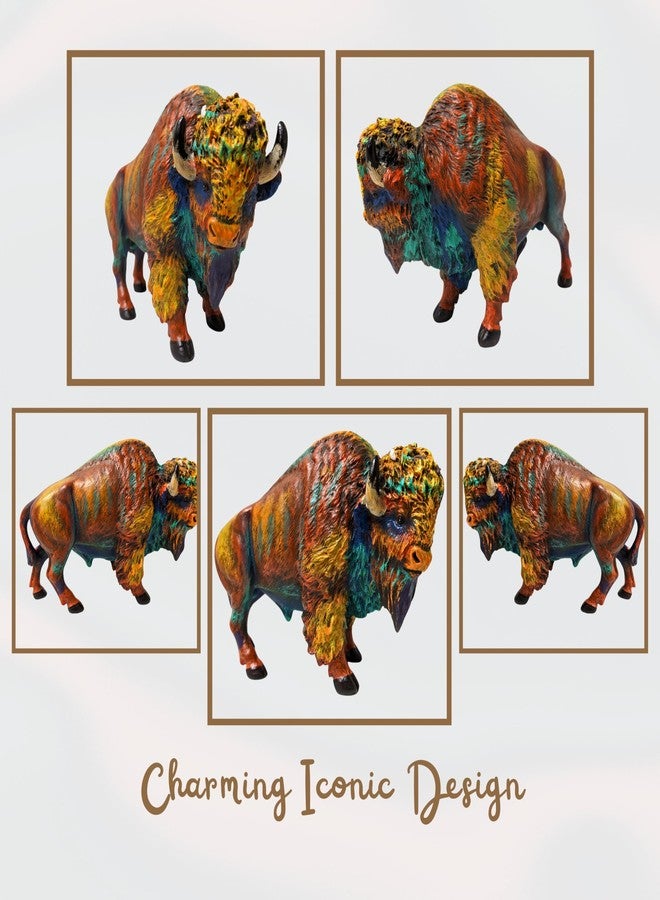 AMAJY Rustic Colorful Resin Bison Figurine – Majestic American Bison Statue with Lifelike Details – Nature-Inspired Wildlife Décor for Home or Office - Image 3